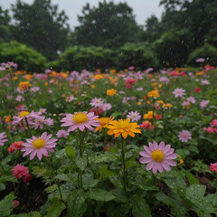 Rainy season flower garden