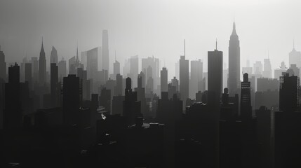 City skyline portrayed in sharp silhouette