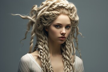 Fototapeta premium Portrait of a young woman with sophisticated braided hair and a serene expression
