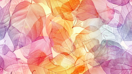 Seamless pattern. Translucent leaves in rainbow colors, perfect for themes related to transparency and nature.