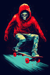 Vintage illustrated skater, illustration of a skater, skater, illustrated skater, cool skater