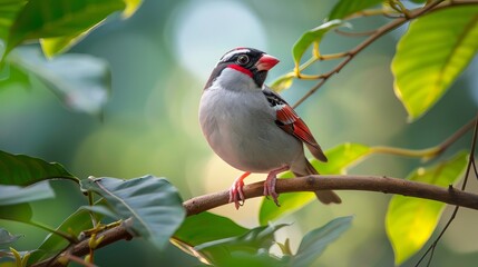 Obraz premium The Java sparrow, a well-known bird in Java, Indonesia, is a native species that lives there year-round.