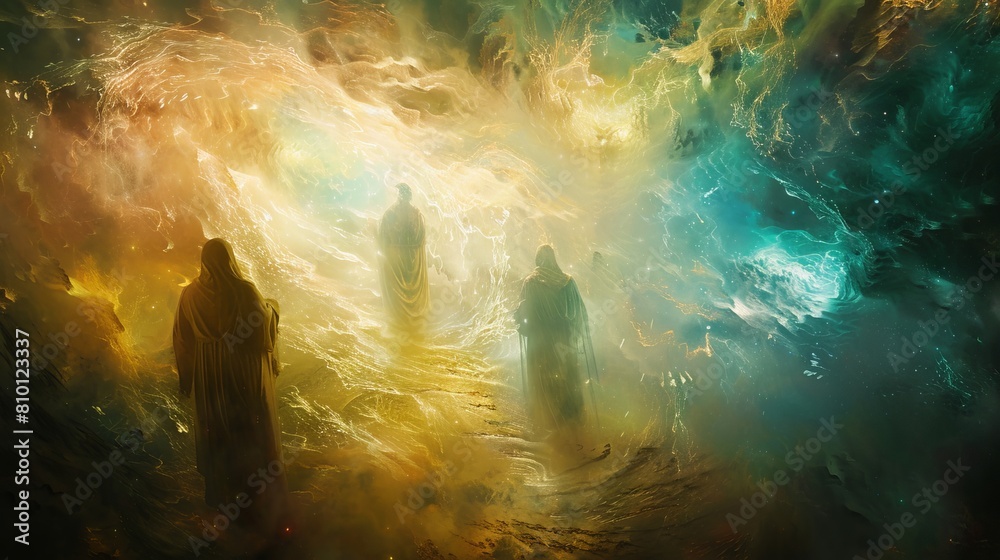 Wall mural Dreamy composition of the transfiguration with surreal, glowing figures