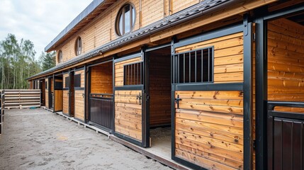 Large horse farm stable exterior.