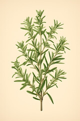 Fototapeta premium Vintage illustration of Rosemary plant, rosemary, tasty rosemary, herbs, rosemary herb