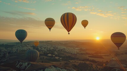 Naklejka premium Bright Hot Air Balloons in the Sky