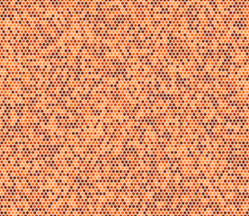 Abstract template background featuring a hexagon mosaic pattern with inner solid cells in orange color tones. Seamless and tileable vector illustration.