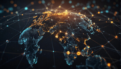 Generative AI, worldwide business, information exchange, digital world map human resources, job vacancy searching