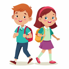 -boy-and-girl-are-walking-with-school-bag--on-whit