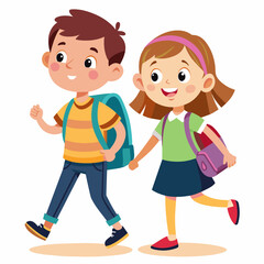 -boy-and-girl-are-walking-with-school-bag--on-whit