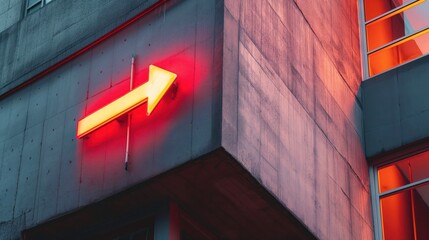 Big red neon light arrow on the building