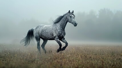 A majestic horse galloping across an open field