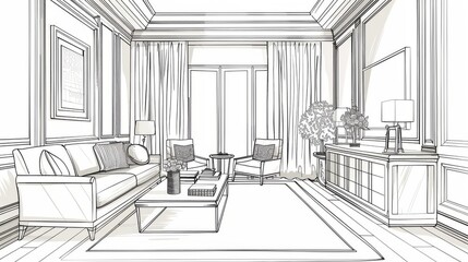 Iconic outline of interior design elements showcasing the timeless beauty of decor