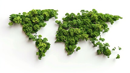 World map covered in trees and water, isolated on a white background. Concept for Earth Day and Environment Day.