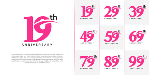 Set of Anniversary Logotype with swoosh, pink and black color can be use for special day celebration