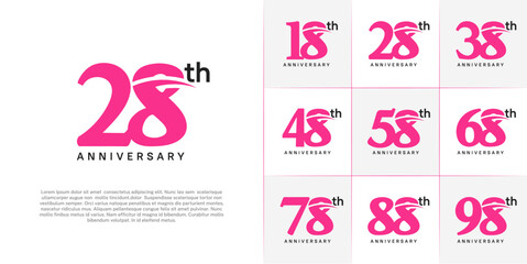 Set of Anniversary Logotype with swoosh, pink and black color can be use for special day celebration
