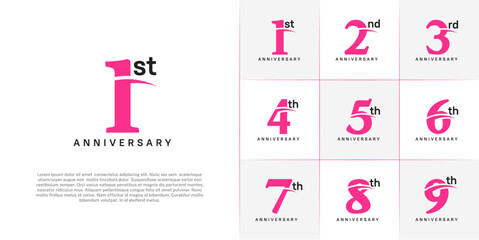 Set of Anniversary Logotype with swoosh, pink and black color can be use for special day celebration