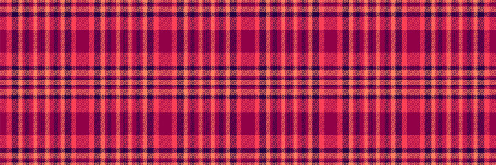 Gift paper tartan fabric pattern, modern plaid textile texture. Glamor seamless vector check background in red and pink colors.