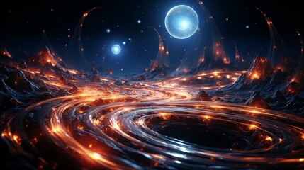 Obraz premium Glowing Cosmic Landscape with Moons and Celestial Lights