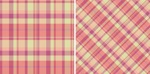 Textile seamless texture of background pattern vector with a fabric tartan check plaid. Set in sunset colors. Top fashion trends for the year.
