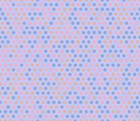 Minimal geometric background. Rounded hexagons mosaic cells with padding and inner solid cells. Hexagon shapes. Multiple tones color palette. Seamless pattern. Tileable vector illustration.