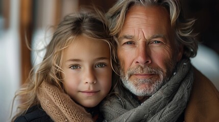 happy mature man having fun while embracing with his adult son who came to visit him. 