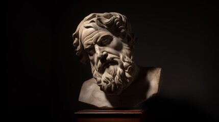 Dramatic stone bust of a bearded man