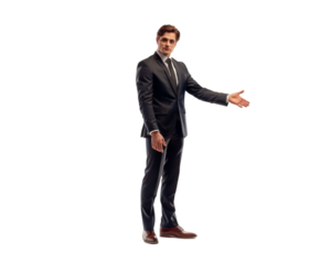 Business man pointing on transparent background