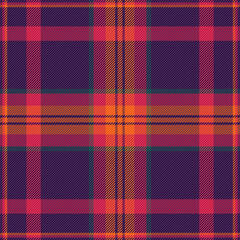 Striped plaid vector texture, customer tartan pattern background. Intricate fabric seamless check textile in dark and violet colors.