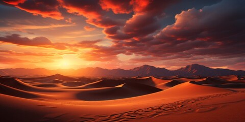 Dramatic sunset over desert landscape