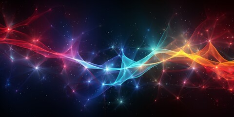 Obraz premium Colorful abstract cosmic background with glowing particles and light trails