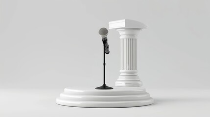 Isolated podium and microphone in a white environment, presented in a 3D illustration format, suitable for various speaking engagements.