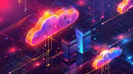 Poster design with striking cloud server illustration