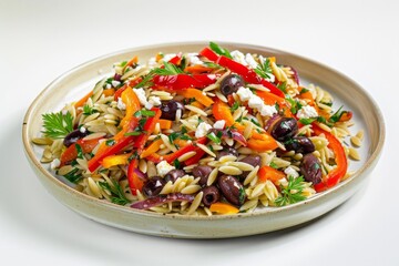 Colorful Aduki, Orzo, and Pepper Salad with Fennel and Black Olives