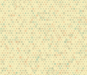 Honeycomb hexagons background. Multicolored geometric elements of varied size. Rounded stacked hexagons mosaic cells. Regular hexagon shapes. Tileable pattern. Seamless vector illustration.