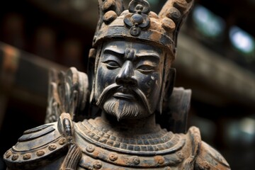 ancient asian warrior statue with ornate details