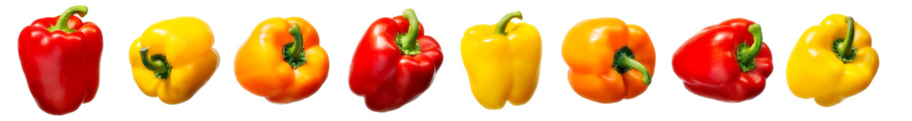 Group of sweet red and yellow pepper isolated on white background