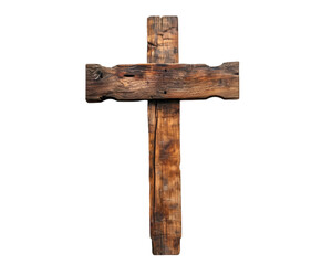 Handmade old wooden cross isolated white