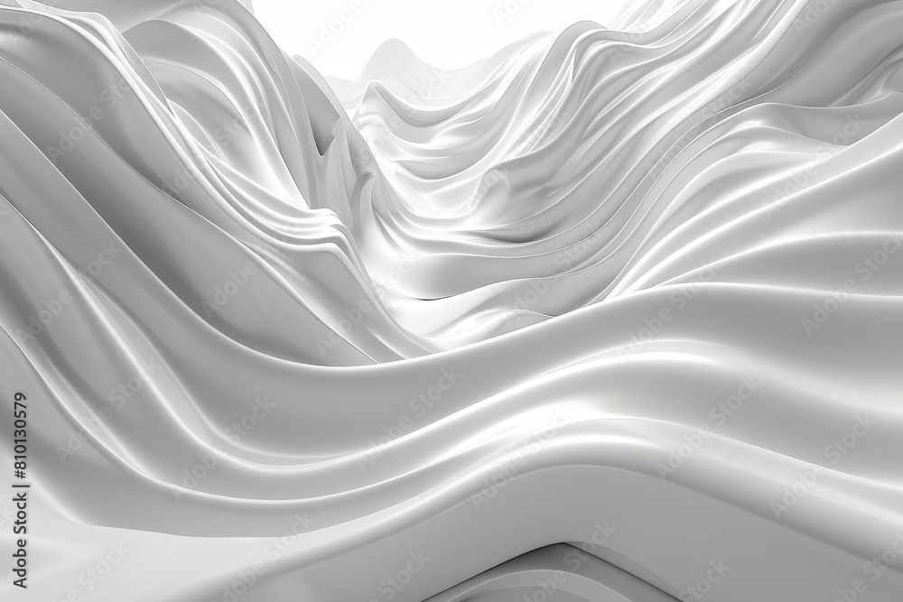Poster a digitally generated image simulating a close-up view of white rippling fabric or waves, elegant an