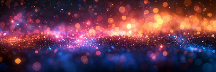 Fototapeta premium panoramic bokeh background of abstract glitter lights, defocused