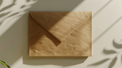 A mockup of an envelope on a neutral background with elegant shadows.