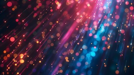 Fototapeta premium Vibrant neon light trails and colorful bokeh dots create an otherworldly atmosphere at night. Generative AI