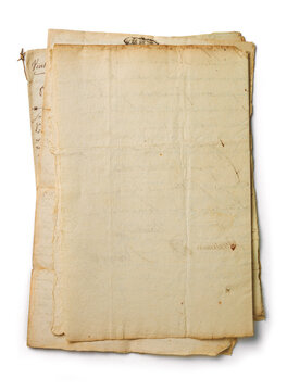 Old antique paper isolated on a white background. Vintage calligraphy, ancient seal