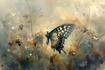 Piękny motyl na łące o poranku