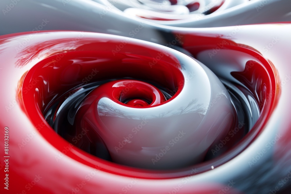 Poster this image features a stunning abstract swirl with a glossy, reflective surface in red and white ton