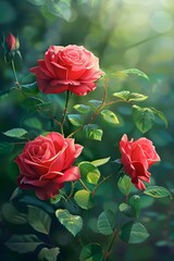 Karminowa róża w letnim ogrodzie