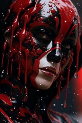 Dramatic portrait of a person with red and black paint on their face