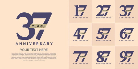 Set of Anniversary Logotype with brown ribbon, purple color can be use for special day celebration