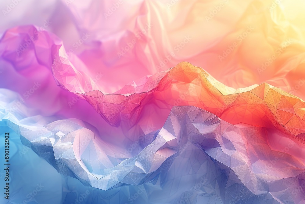 Poster a colorful low poly background with a dynamic wave pattern that gives a sense of motion and digital 