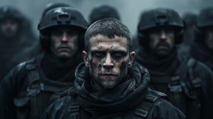 Obraz premium Gritty military portrait of a battle-hardened soldier